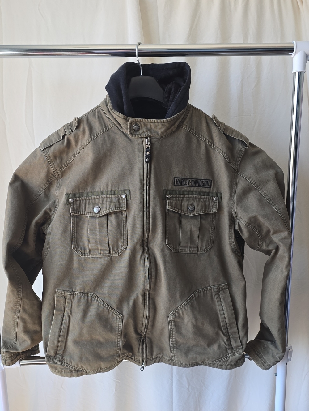 Harley-Davidson Men’s XL/tall army Green Utility Jacket W/hoodie